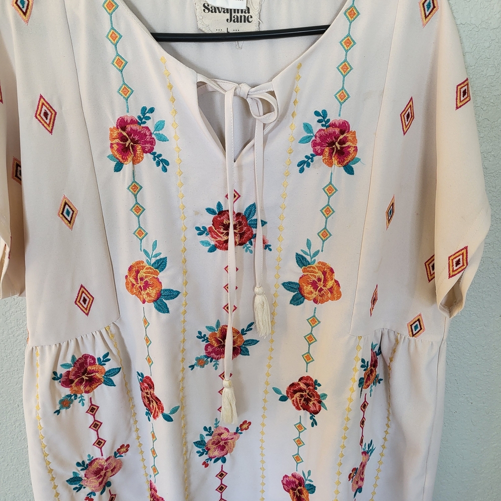 Savanna Jane Floral Embroidered Women's Top - Cream